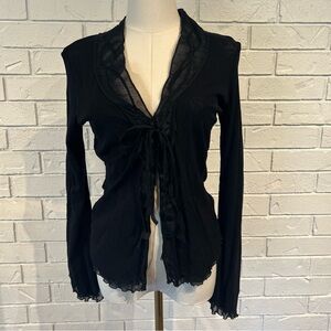 Vintage Y2K Boo-Radley Black Mesh Lettuce Hem Cardigan Top Womens M